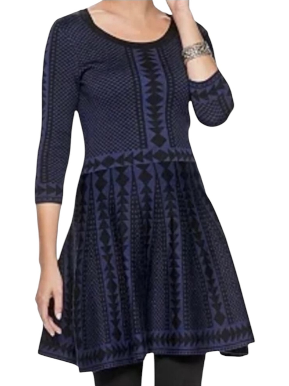Nordstrom Nina Leonard Black Blue Sweater Dress NWOT Size M Feminine Comfy